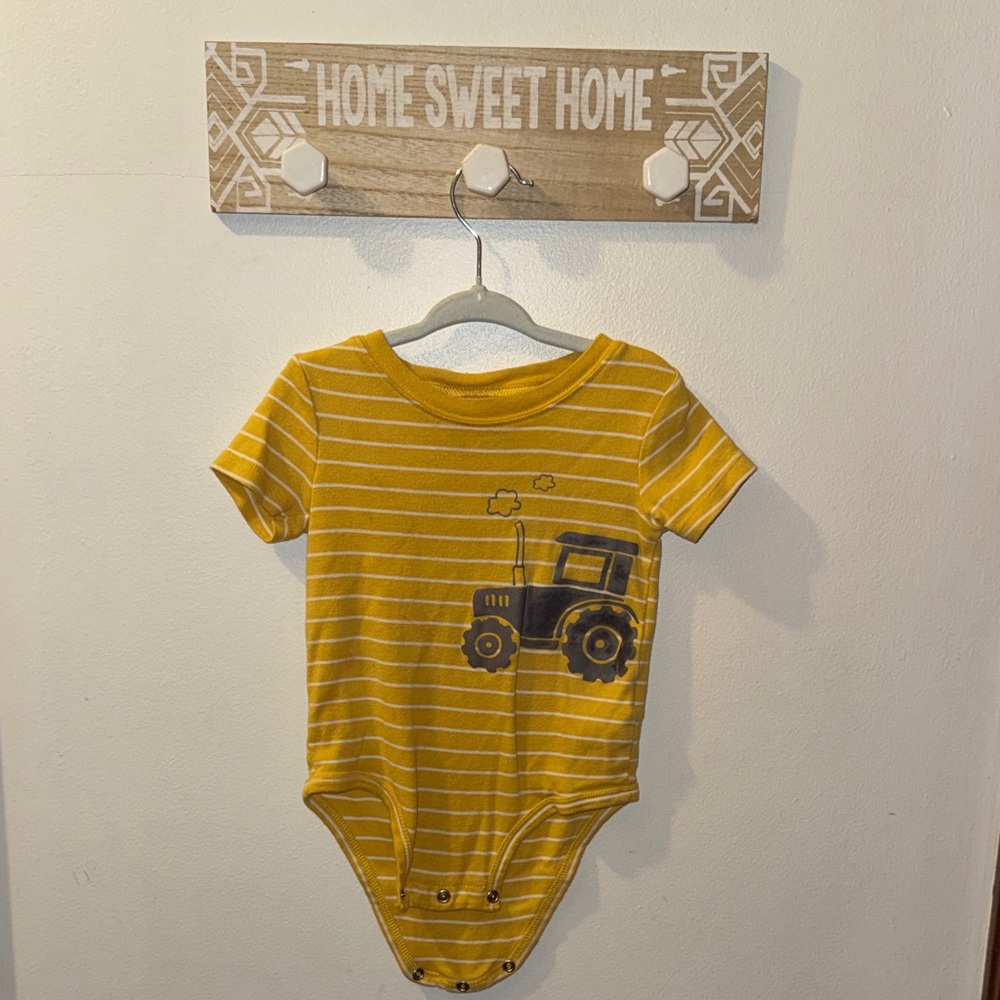 Carter's Yellow Striped Bodysuit with Tractor